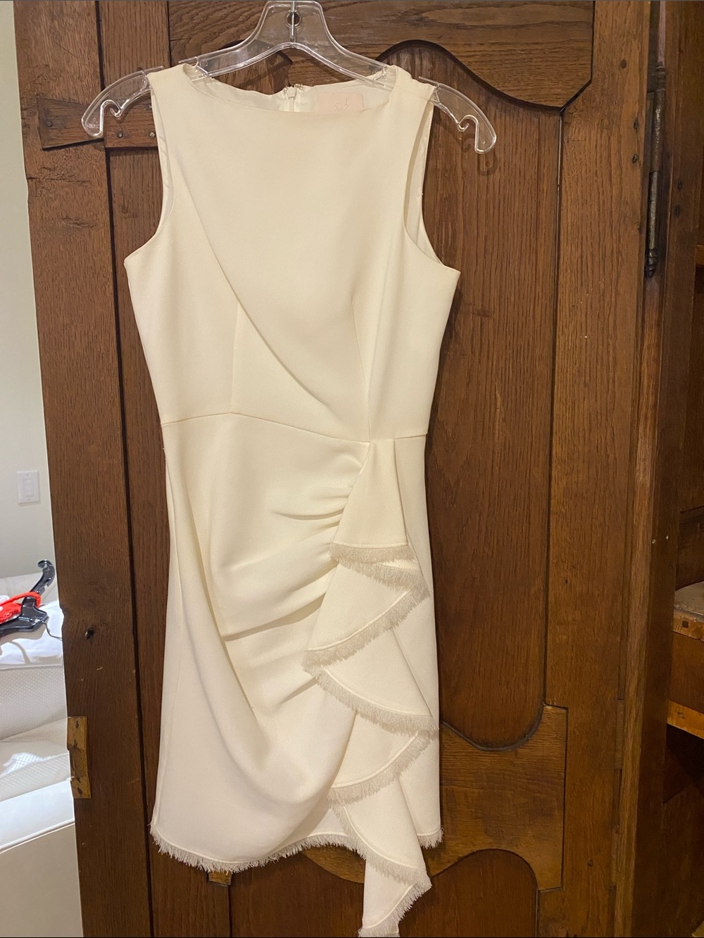 cinq a sept Ivory Ruffle Sheath Mini Dress